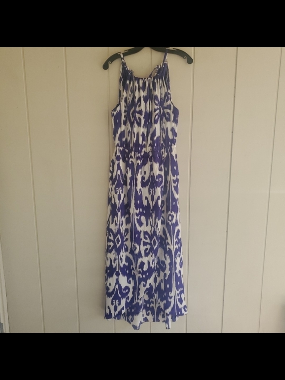 Athleta Blue and White Ikat Maxi Dress XS Sleeveless